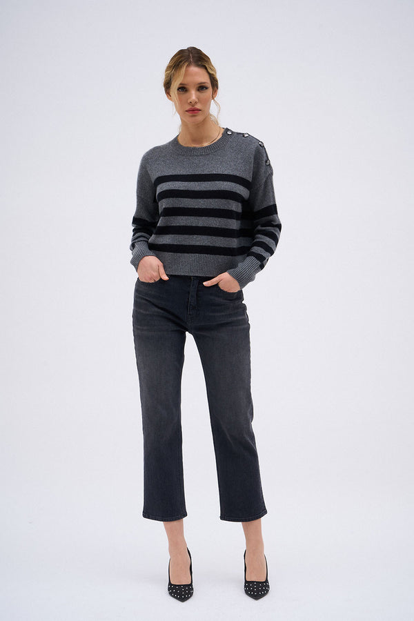 BABY SOLAL GREY SWEATER BLACK STRIPE