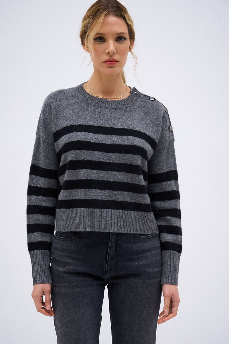 BABY SOLAL GREY SWEATER BLACK STRIPE