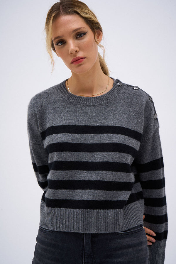 BABY SOLAL GREY SWEATER BLACK STRIPE