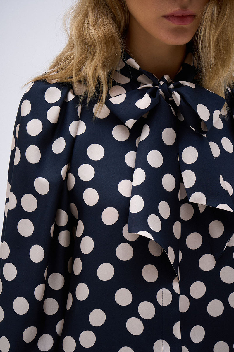 LAUREN NAVY POLKA DOT SHIRT