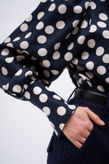 LAUREN NAVY POLKA DOT SHIRT