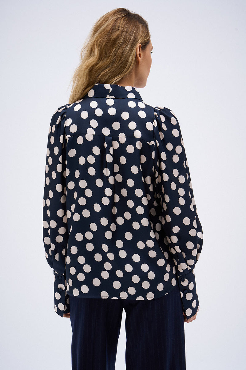 LAUREN NAVY POLKA DOT SHIRT