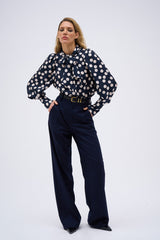 LAUREN NAVY POLKA DOT SHIRT