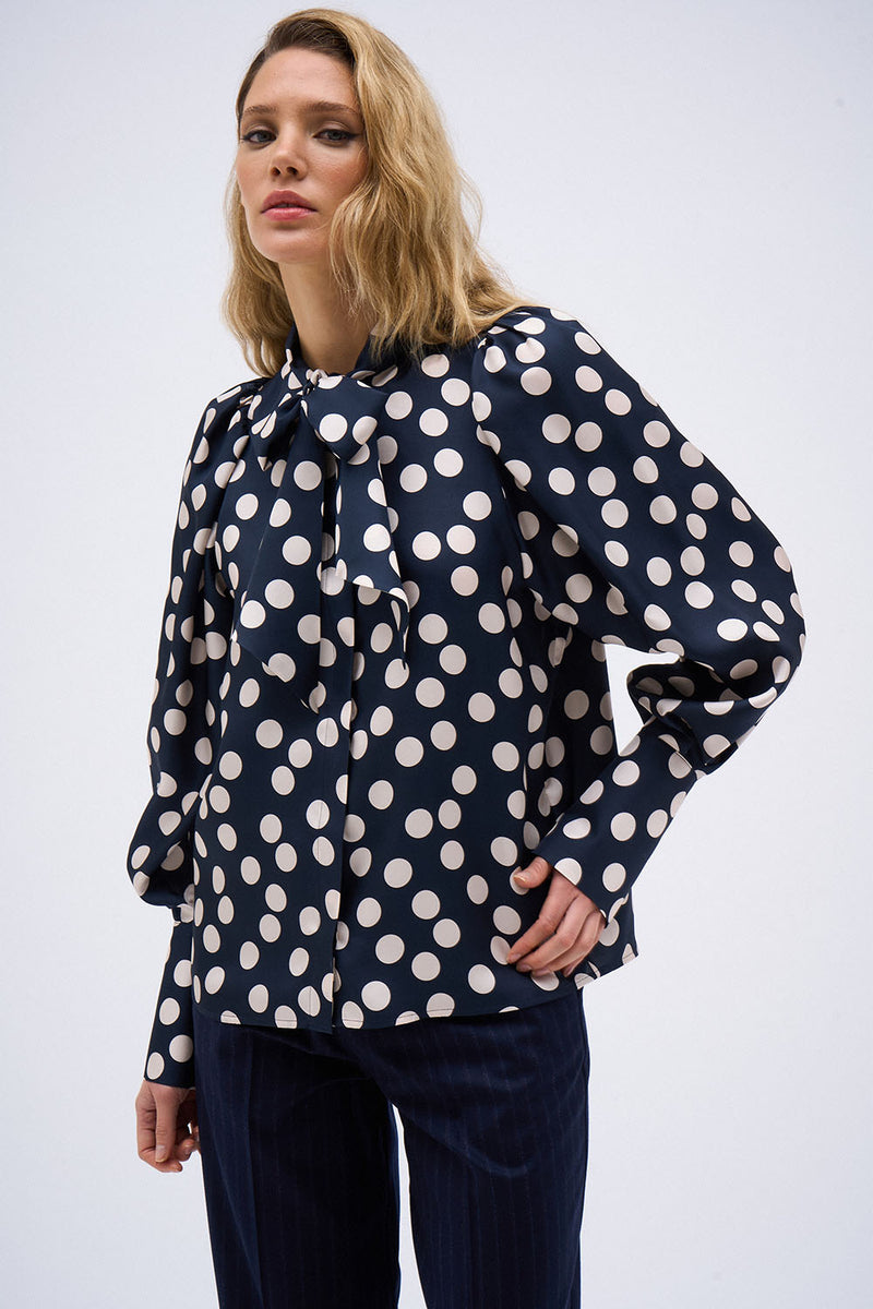 LAUREN NAVY POLKA DOT SHIRT