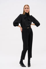 PANTALON NATHAN RAYURE NOIR CHOCOLAT