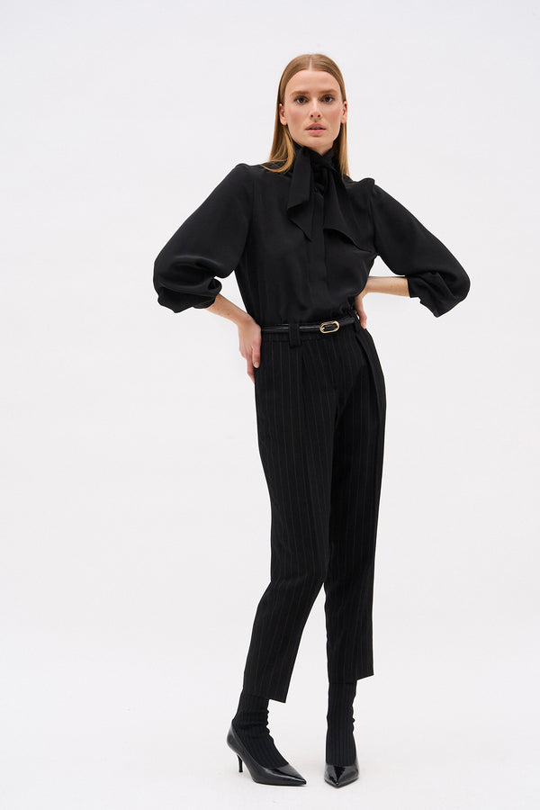 PANTALON NATHAN RAYURE NOIR CHOCOLAT