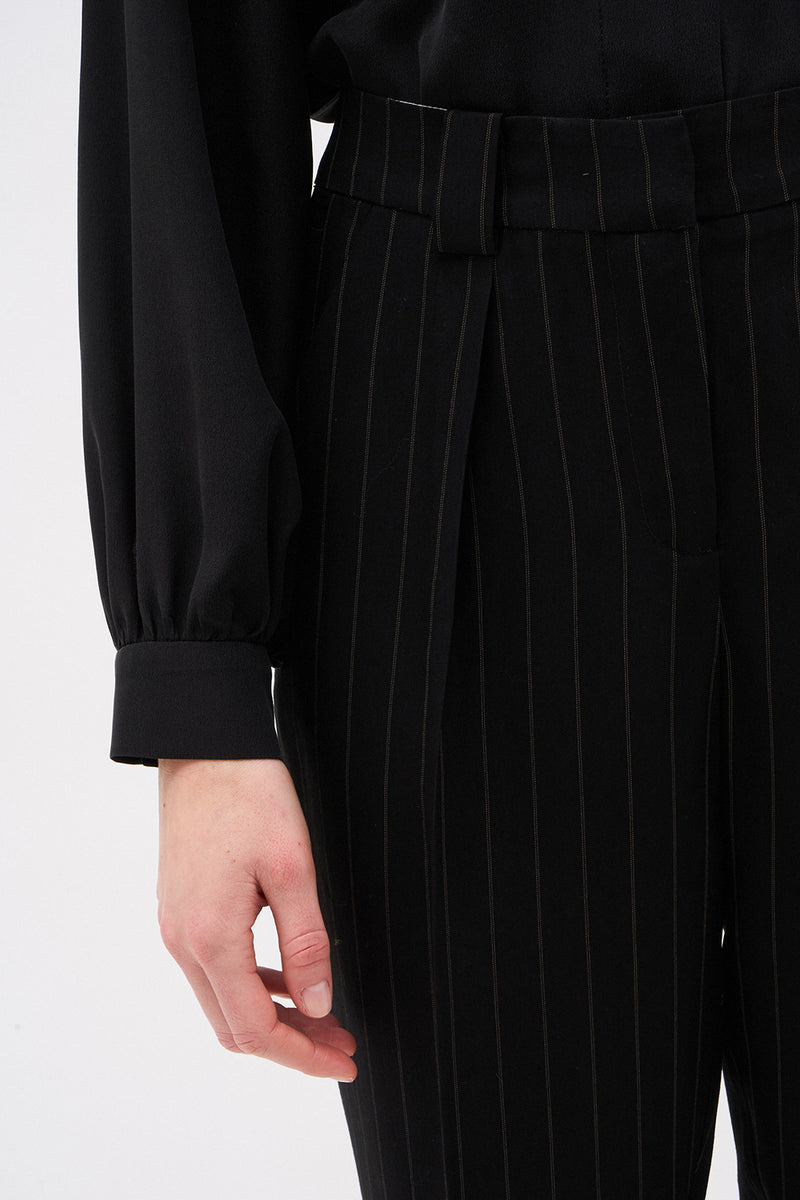 PANTALON NATHAN RAYURE NOIR CHOCOLAT