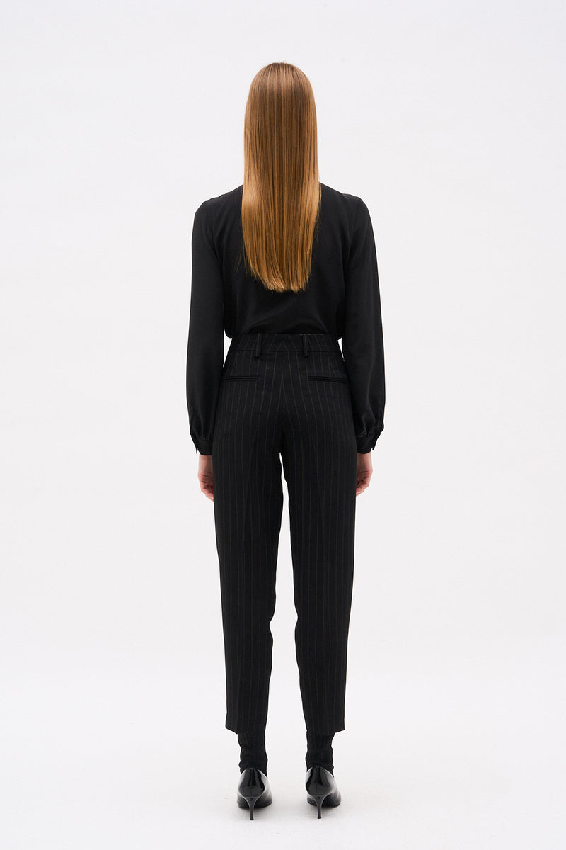 PANTALON NATHAN RAYURE NOIR CHOCOLAT