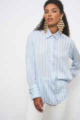 CHEMISE SAM EN SOIE RAYURE CIEL