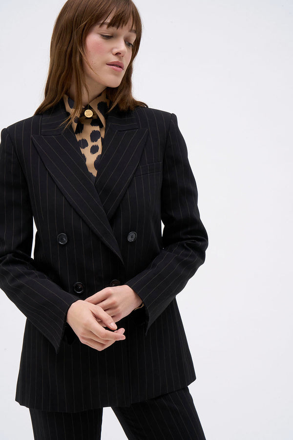 VESTE NATHALI RAYURE NOIR CHOCOLAT